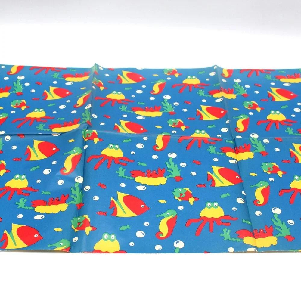 Vtg Blue With Red & Yellow Fish Marine Gift Wrapping Paper One Sheet 30